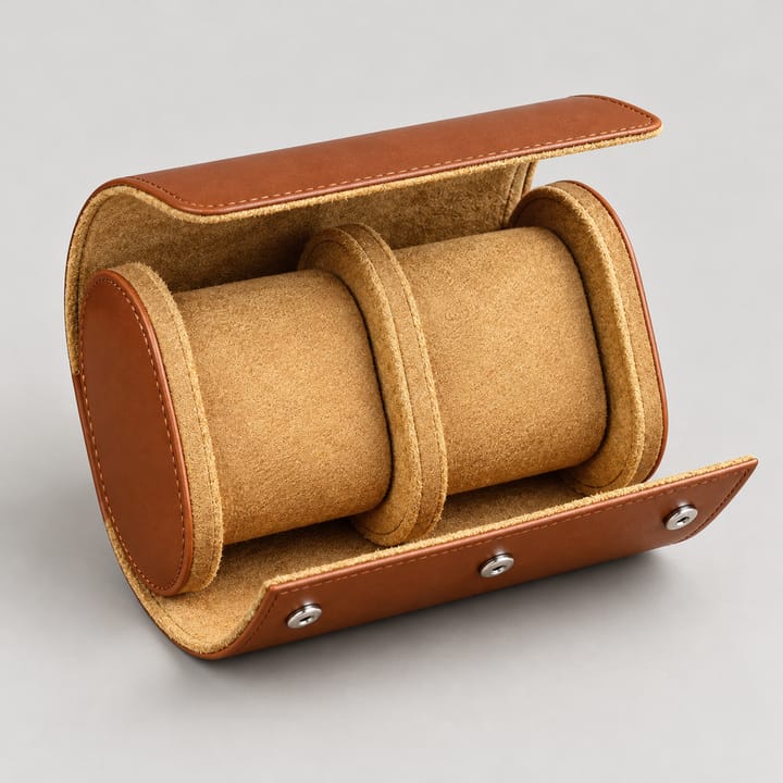 The Voyage Leather Watch Roll, Brown, 2 slots