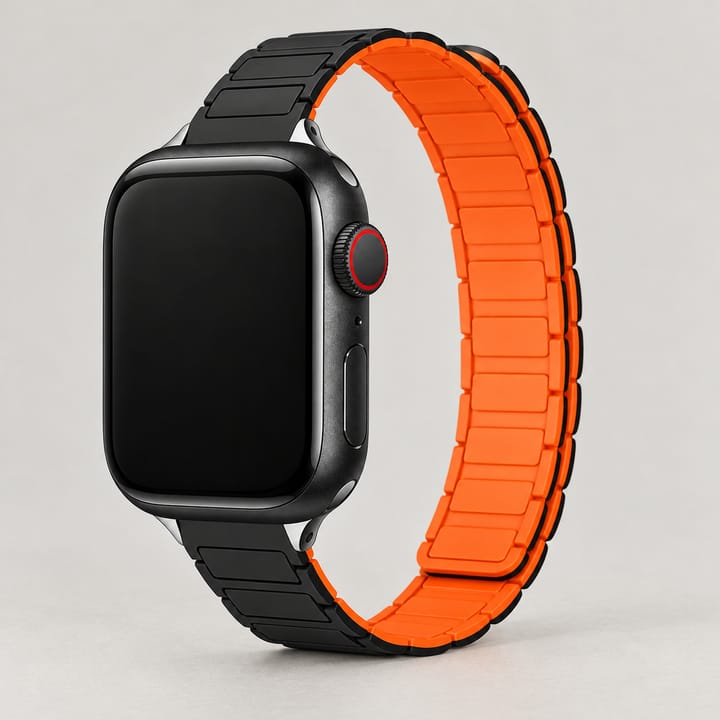 The Magnetic Silicone Apple Watch Band, Black orange