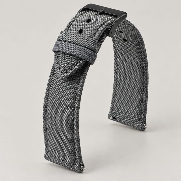 The Jib in Gray/Black: gray sailcloth watch band with a black buckle