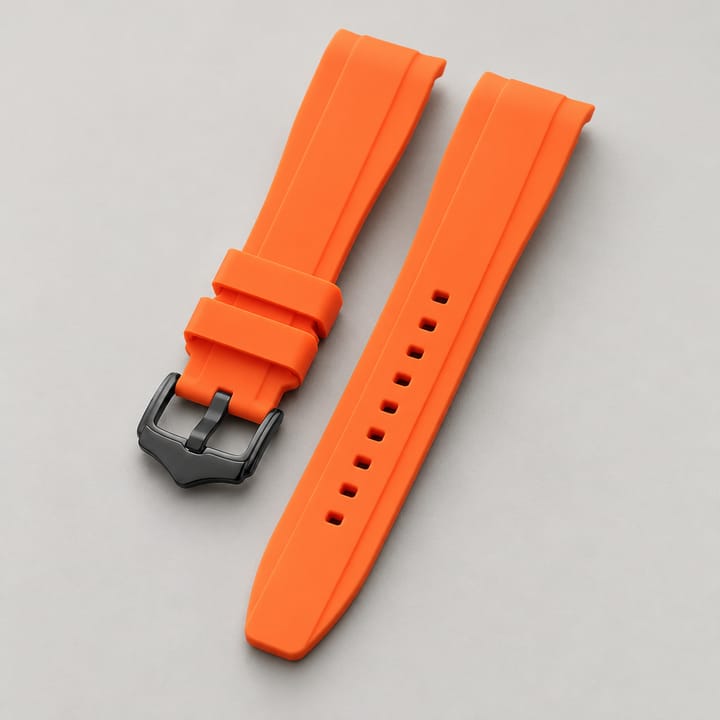 The Current Curved-End Silicone Band, Orange band, black buckle