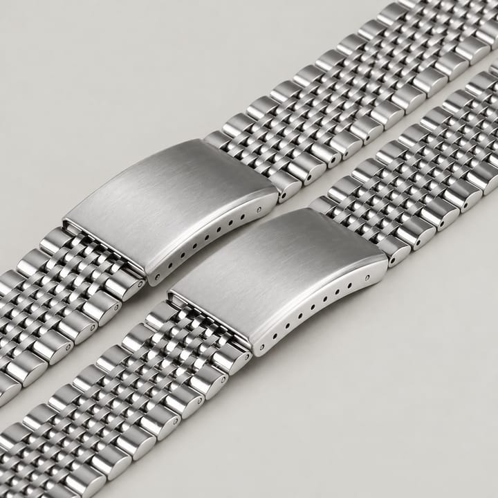 Two beads of rice bracelets laid out flat with their fold-over clasps