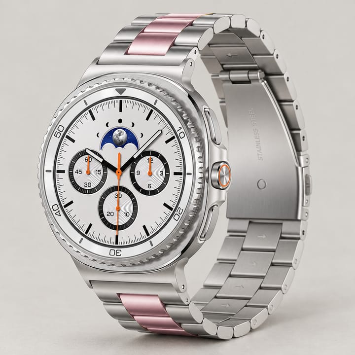 The Meridian in Silver/Pink, silver outer rows with a pink center row