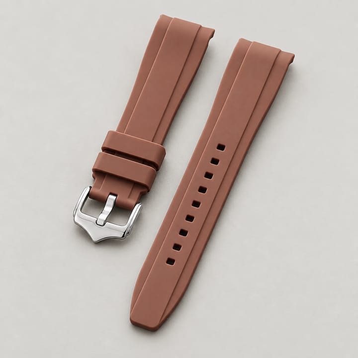 The Current Curved-End Silicone Band, Brown band, silver-tone buckle