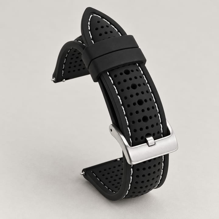 The Current Silicone Rubber Watch Strap, Black with white stitching