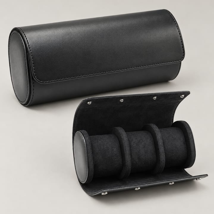 The Voyage Leather Watch Roll, Black, 3 slots
