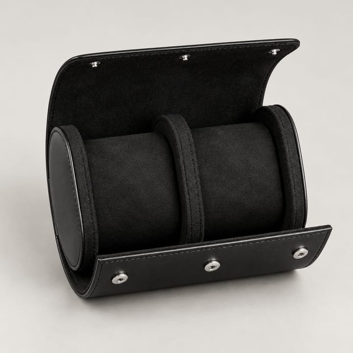 The Voyage Leather Watch Roll, Black, 2 slots