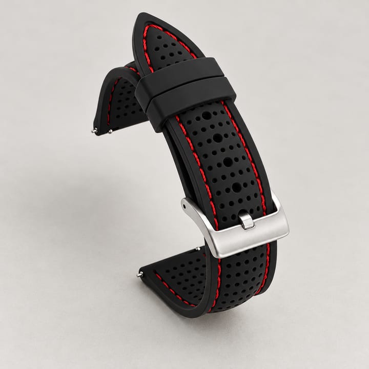 The Current Silicone Rubber Watch Strap, Black with red stitching