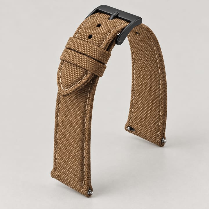 The Jib in Brown/Black: brown sailcloth watch band with a black buckle