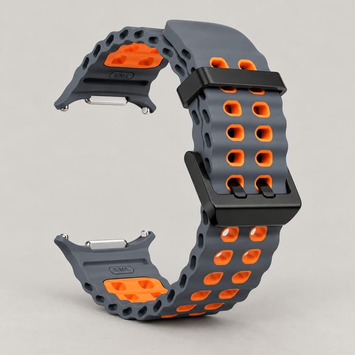 The Ultra Sport Silicone Band, Space gray with orange