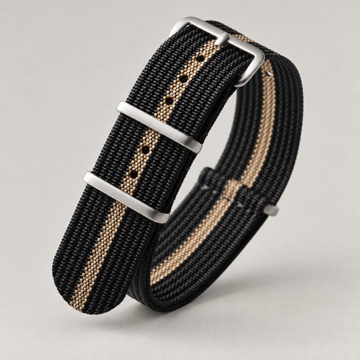 The NATO Nylon Strap, Black with khaki stripes