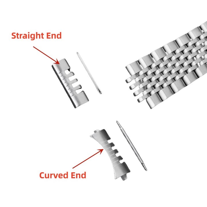Straight and curved end link pieces next to the end of the bracelet