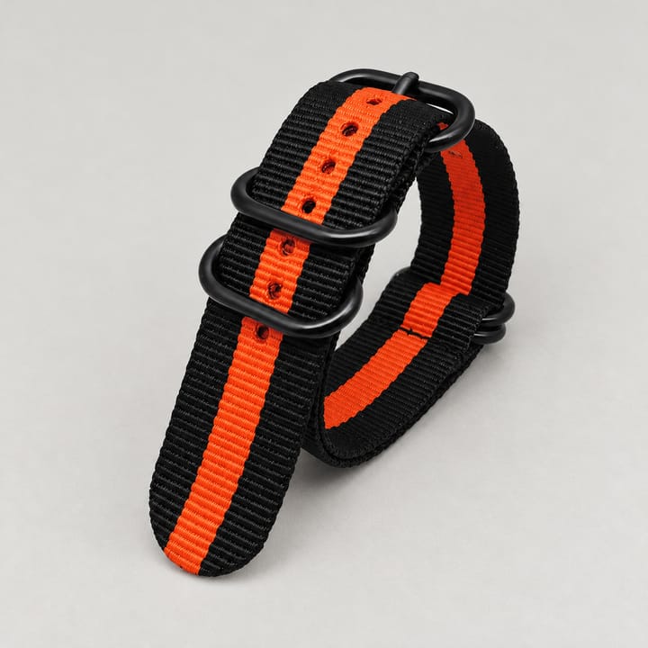 The Woven Nylon NATO Watch Strap, Black and orange stripe