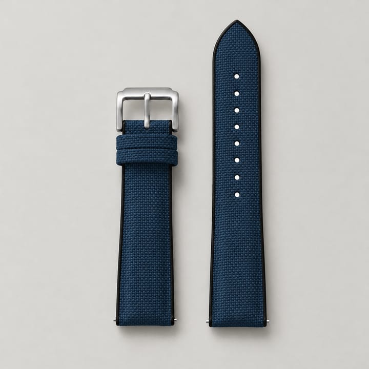 The Spinnaker in Navy: navy sailcloth with a thin black rubber edge