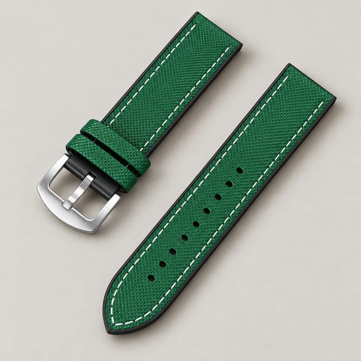 The Keel in green with white stitching and black edges
