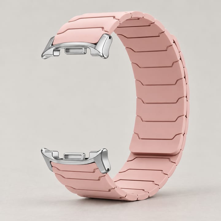 The Orbit in Pink, blush outside with a rose lining, silver connectors