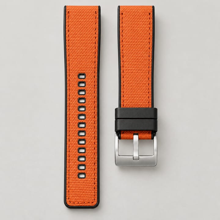 The Bosun in Orange: orange canvas with a silver-tone pin buckle