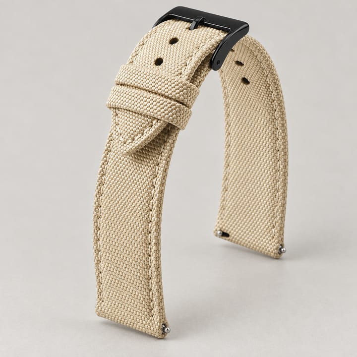 The Jib in Beige/Black: beige sailcloth watch band with a black buckle