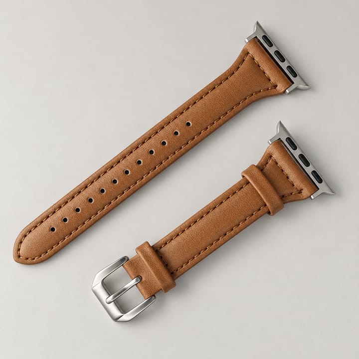 The Taper in Tan, both halves, wide at the case end and narrow at the buckle