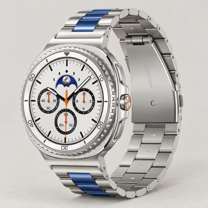 The Meridian in Silver/Blue, silver outer rows with a blue center row