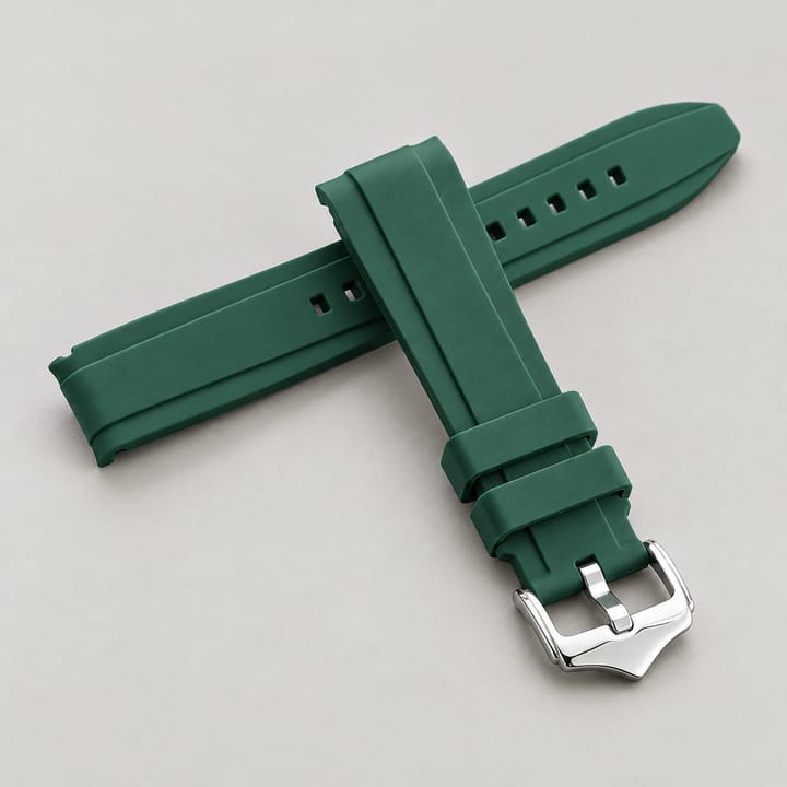 The Current Curved-End Silicone Band, Army green band, silver-tone buckle