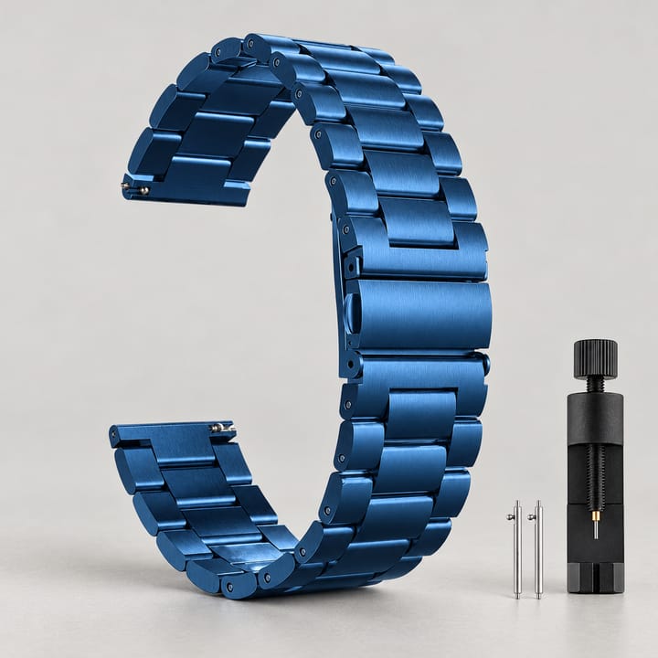 Blue stainless steel three-link band