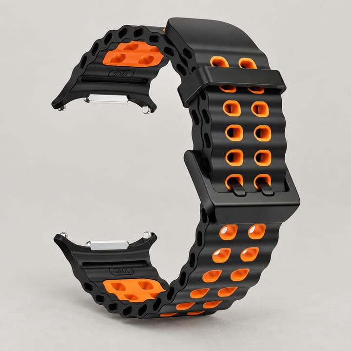 The Ultra Sport Silicone Band, Black with orange