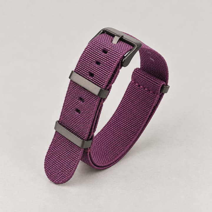 The Parachute Elastic NATO Strap, Purple with black hardware