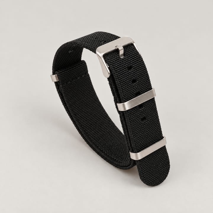 The Parachute Elastic NATO Strap, Black with steel hardware
