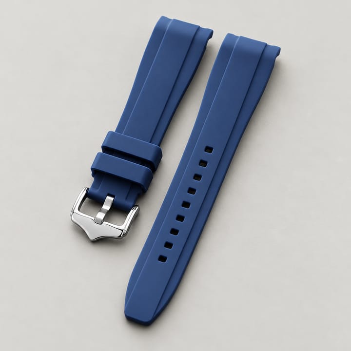 The Current Curved-End Silicone Band, Dark blue band, silver-tone buckle