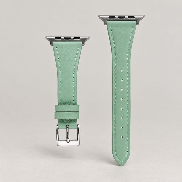 The Ribbon in Sage, on a watch and as two separate halves