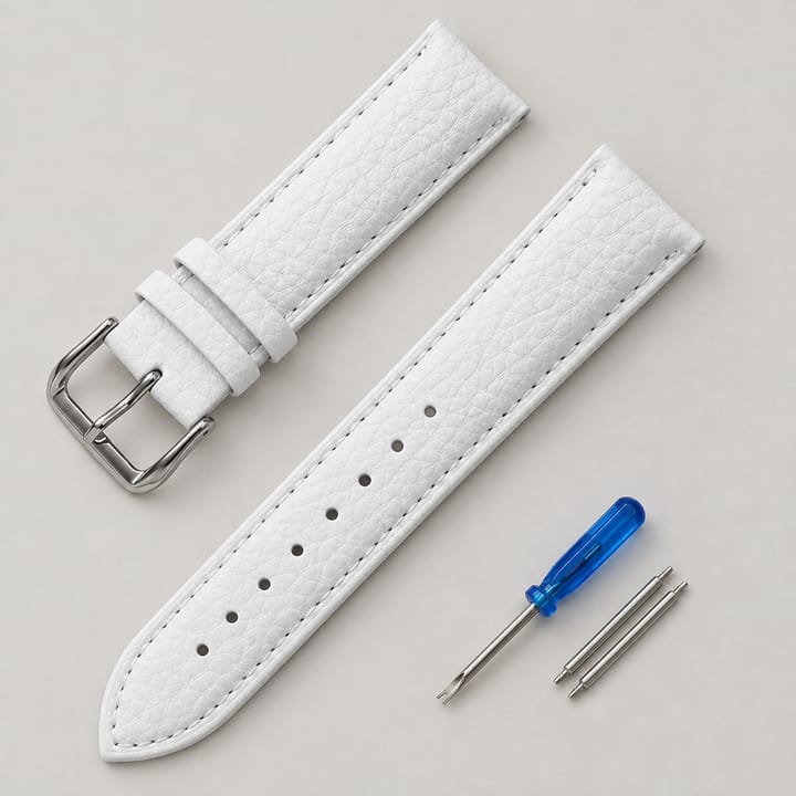 The Litchi Leather Band, White