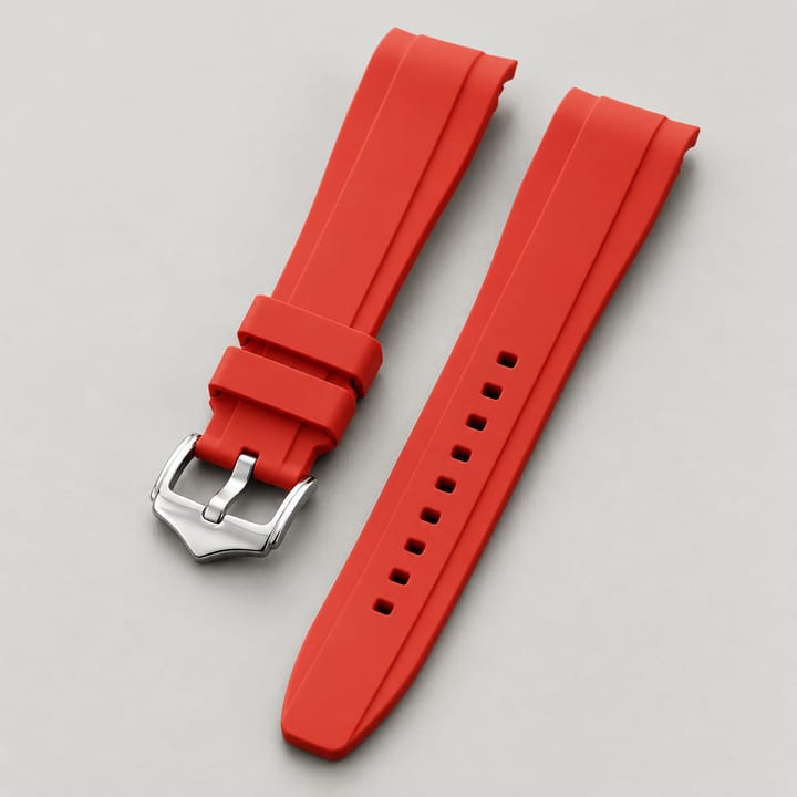 The Current Curved-End Silicone Band, Red band, silver-tone buckle