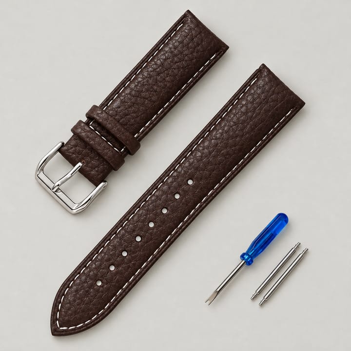 The Litchi Leather Band, Brown with white stitching