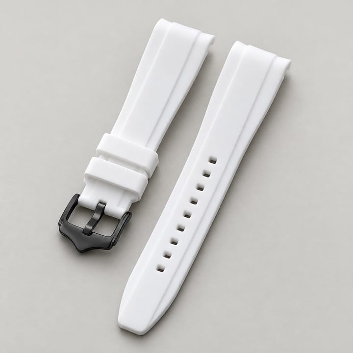 The Current Curved-End Silicone Band, White band, black buckle