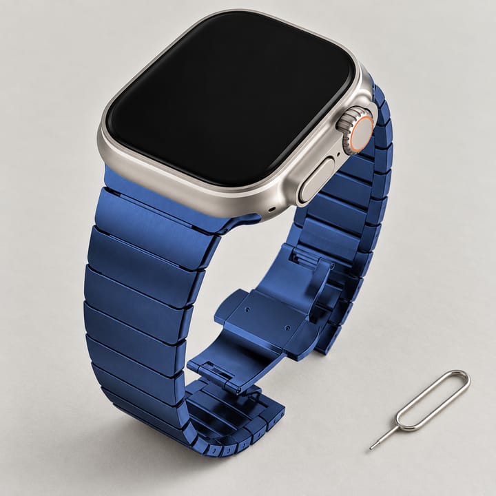 The Summit in Blue on a 49 mm Ultra case with a matching blue clasp