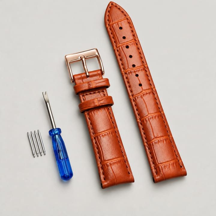 The Ledger Leather Watch Band, Brown with rose gold buckle