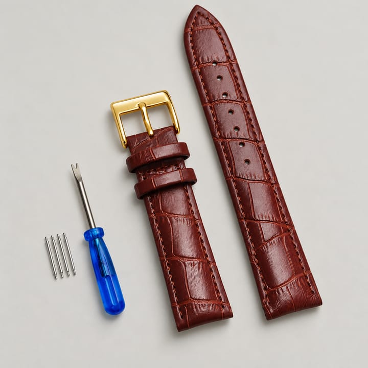 The Ledger Leather Watch Band, Dark brown with gold buckle