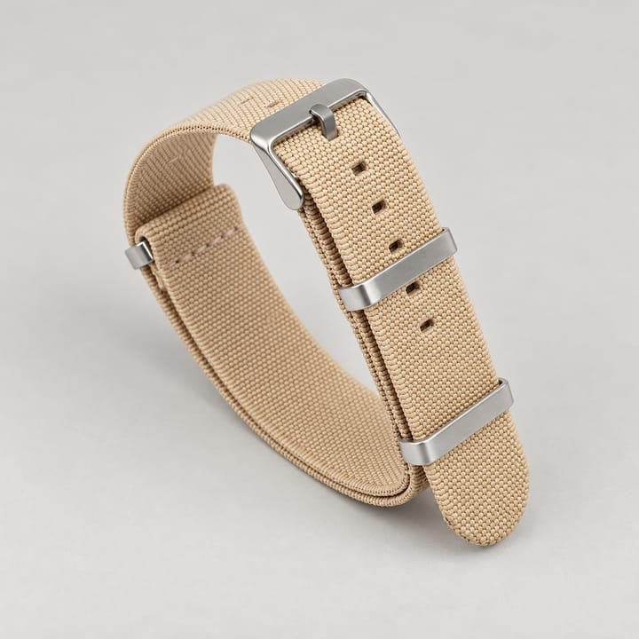The Parachute Elastic NATO Strap, Khaki with steel hardware
