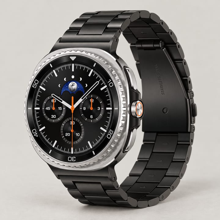 The Meridian in Black, links and clasp in brushed black