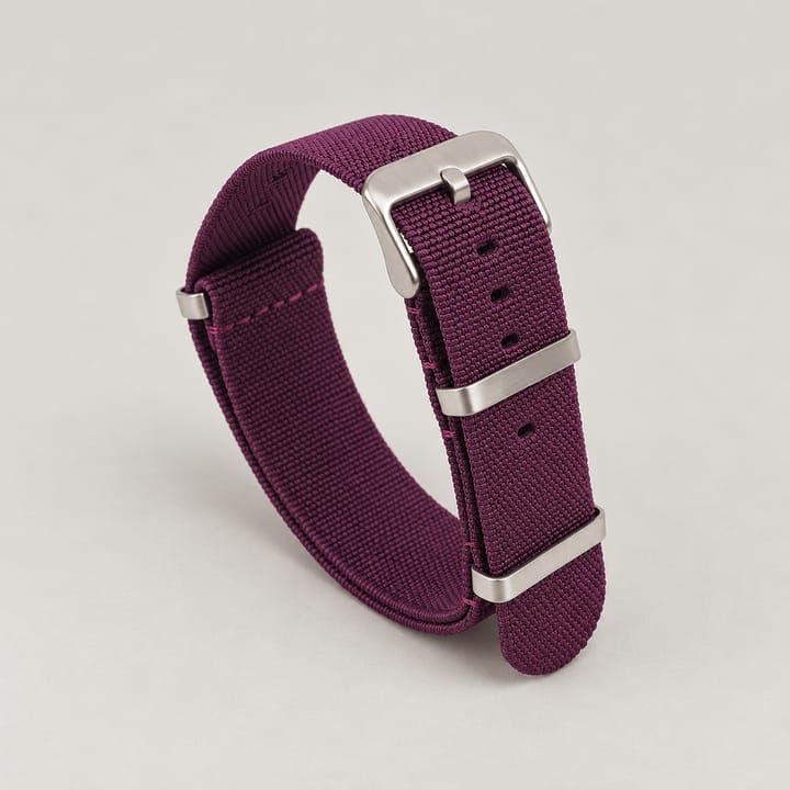 The Parachute Elastic NATO Strap, Purple with steel hardware