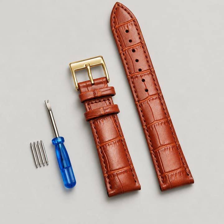The Ledger Leather Watch Band, Brown with gold buckle