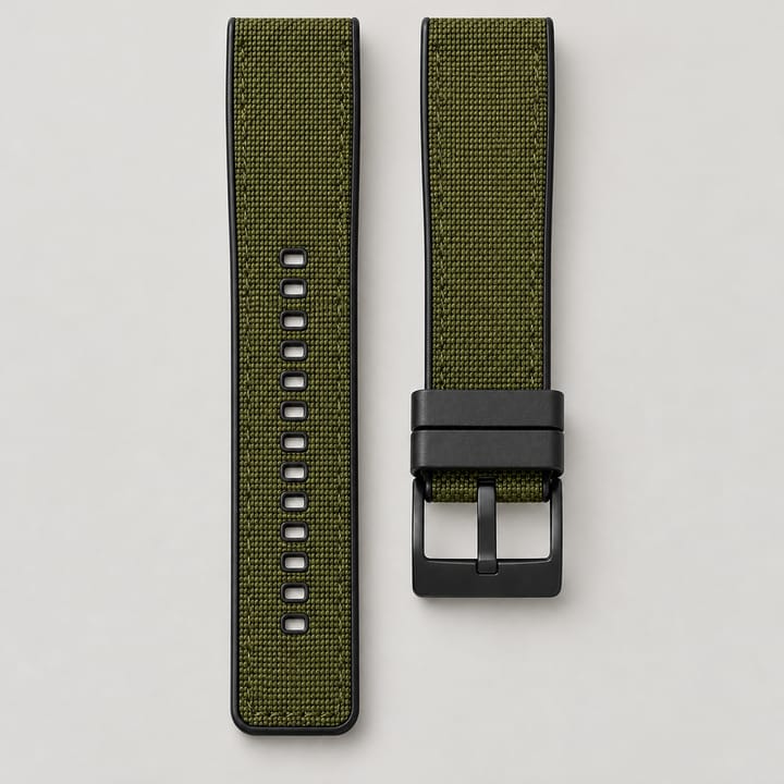 The Bosun in Olive/Black: olive canvas with a matte black pin buckle
