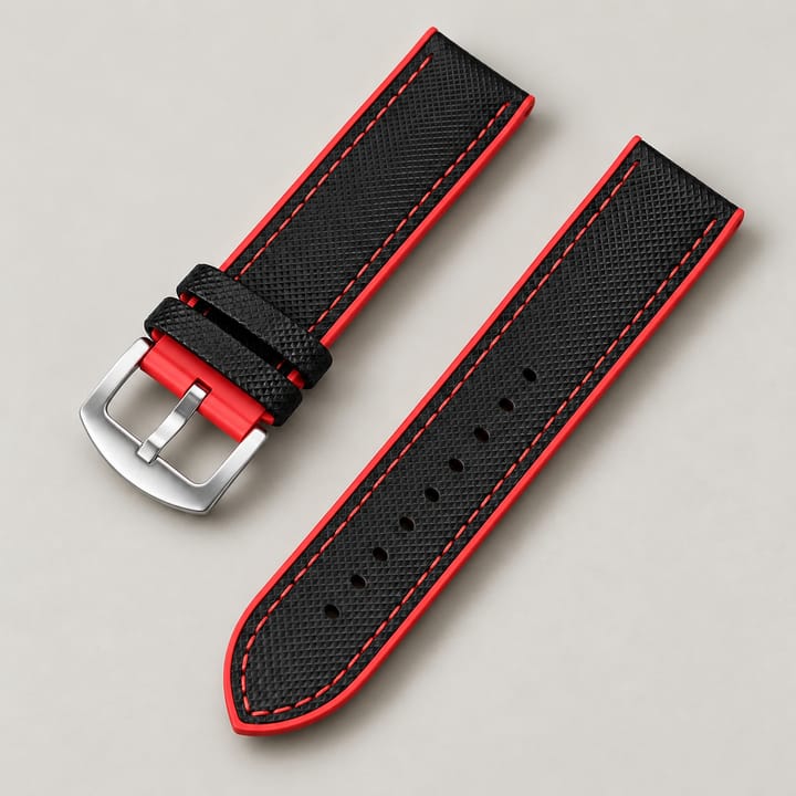 The Keel in black with red edges and red stitching