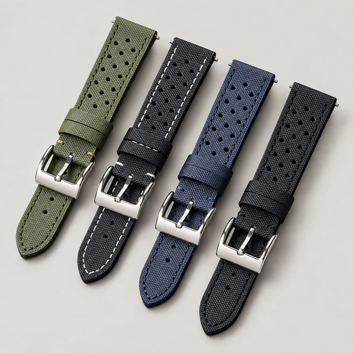 The Rally in Olive, Black/White, Navy and Black, side by side