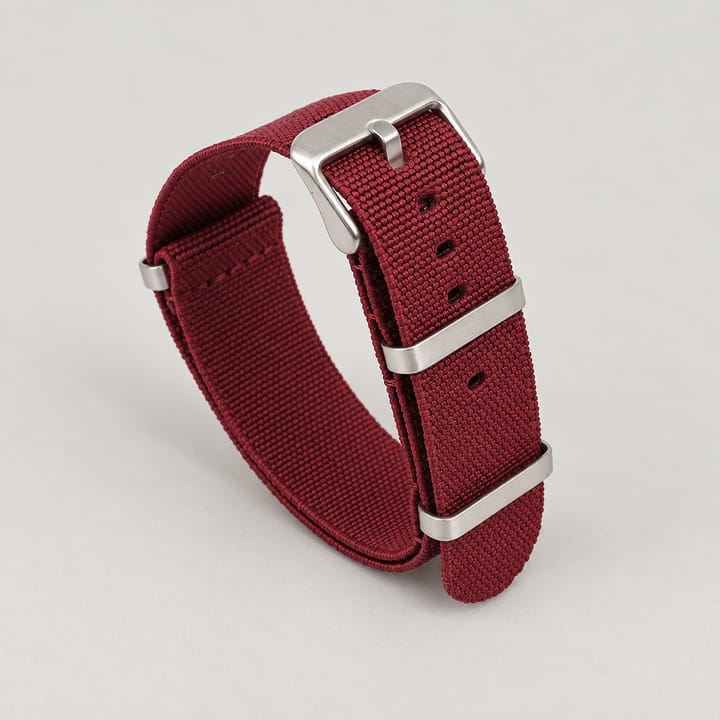 The Parachute Elastic NATO Strap, Wine red with steel hardware