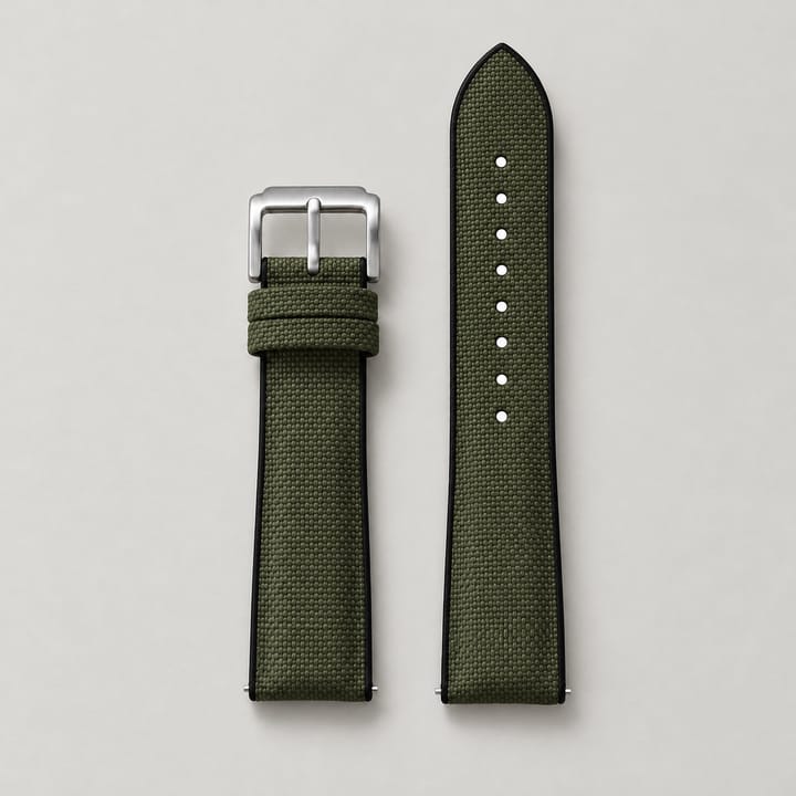 The Spinnaker in Olive: olive sailcloth with a thin black rubber edge