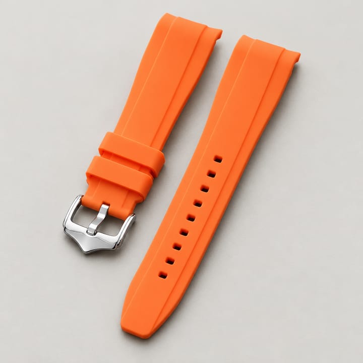 The Current Curved-End Silicone Band, Orange band, silver-tone buckle