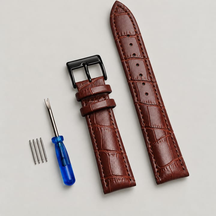 The Ledger Leather Watch Band, Dark brown with silver buckle