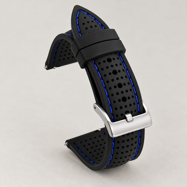 The Current Silicone Rubber Watch Strap, Black with blue stitching