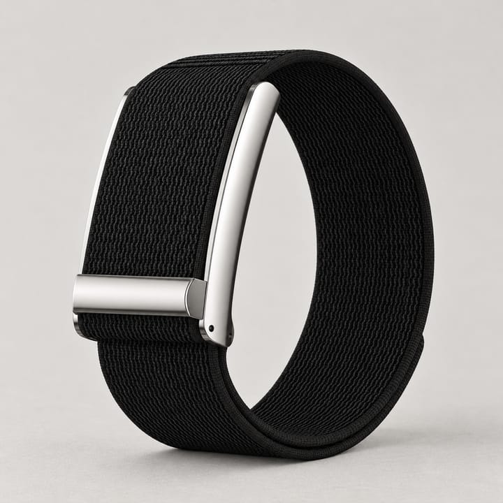 The Wrap in black: a full-cover nylon band with a silver-tone metal slider